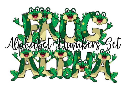 Frog Doodle Letters Alphabet with Uppercase and Numbers PNG, Alphabet PNG Digital Download PNG