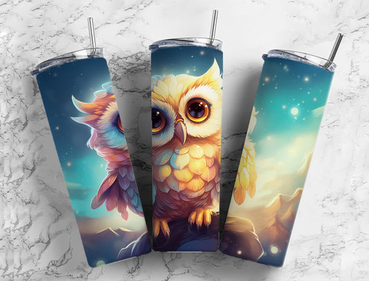 Baby owl 20oz Sublimation Tumbler Designs, cartoon owl 9.2 x 8.3” Straight Skinny Tumbler Wrap PNG