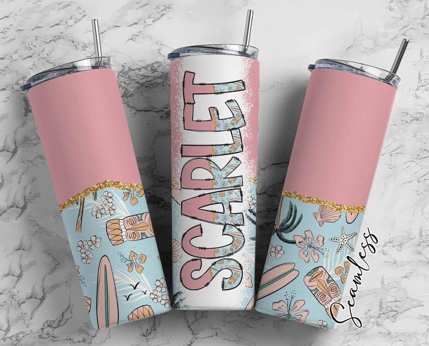 Beach Surfing Tumbler Wrap with Matching Doodle Letter Alphabet PNG, Aesthetic Add your Own name 20oz Tumbler, Alpha Set PNG 76