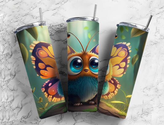 Cartoon moth 20oz Sublimation Tumbler Designs, cute forest 9.2 x 8.3” Straight Skinny Tumbler Wrap PNG