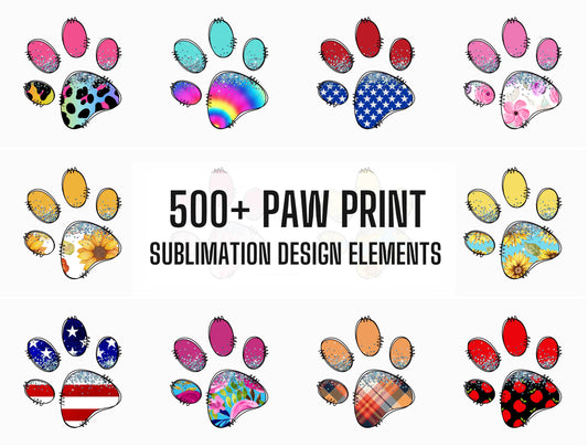 500+ Doodle Paw Print Design Elements, Commercial Use, Sublimation Design Bundle, Doodle Peace Love Clip Art, Sublimation PNG, Dog Paw