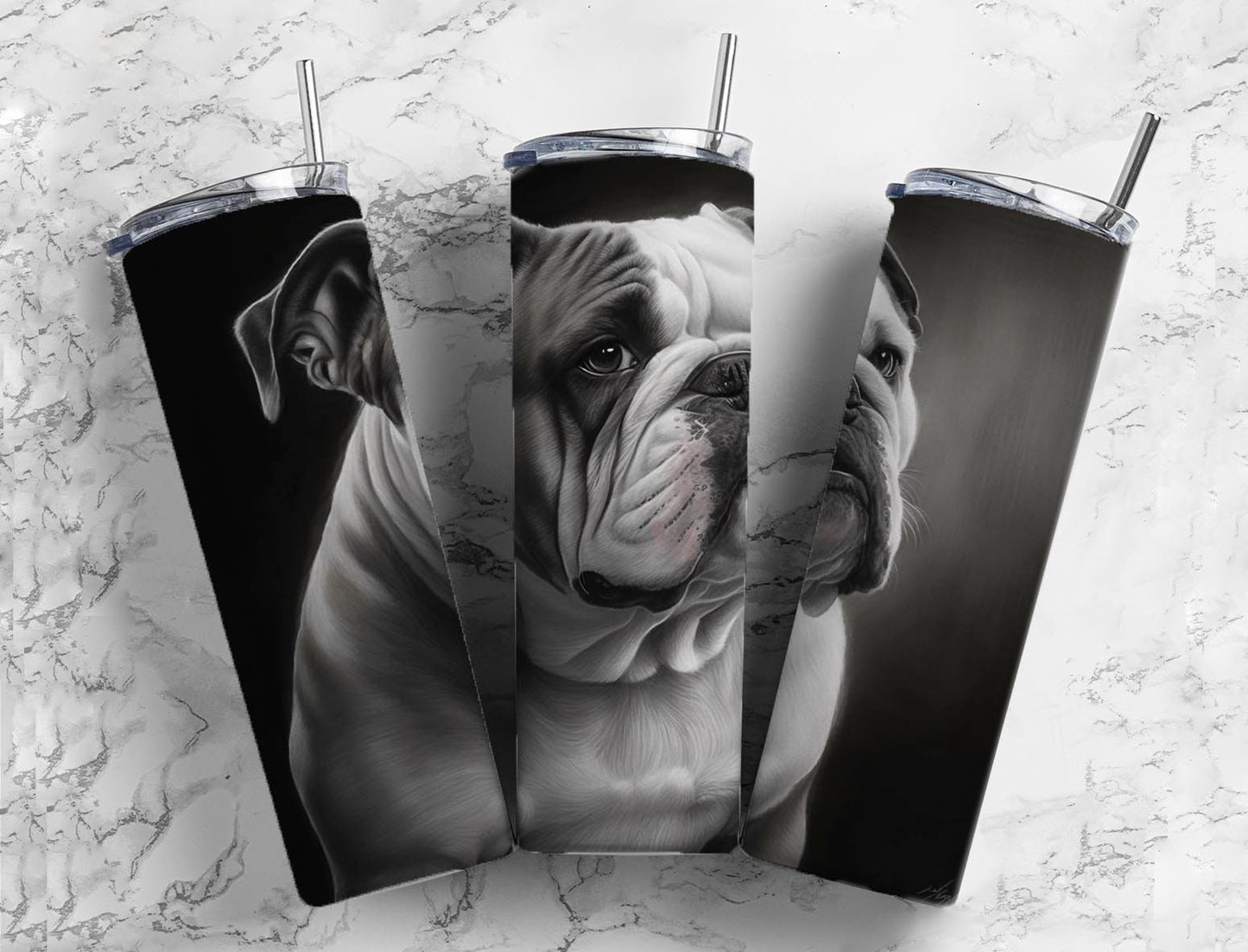 Bull Dog 20oz Sublimation Tumbler Designs, Charcoal Painting 9.2 x 8.3” Straight Skinny Tumbler, Tumbler Wrap PNG