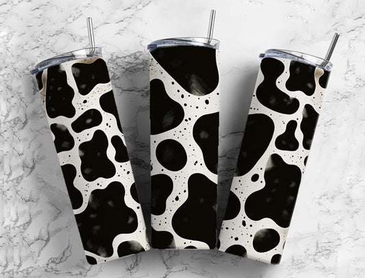 Cow Black and white patch 20oz Sublimation Tumbler Designs, Cow print 9.2 x 8.3” Straight Skinny Tumbler Wrap PNG