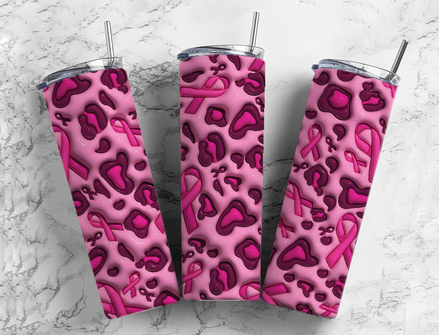 Purple Pink Ribbon 20oz Sublimation Tumbler Designs, 3D Inflated 9.2 x 8.3”  Tumbler Png, Digital Download