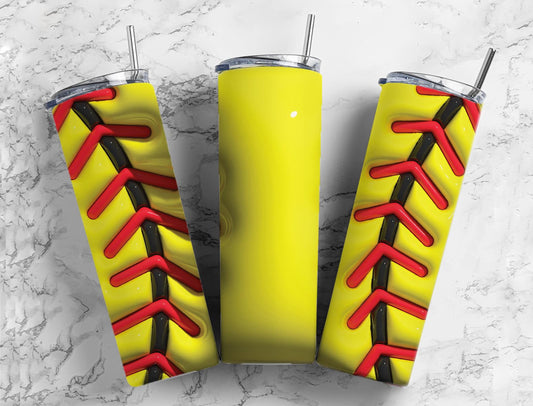 Yellow Baseball 20oz Sublimation Tumbler Designs, 3D Inflated 9.2 x 8.3”  Tumbler Png, Digital Download