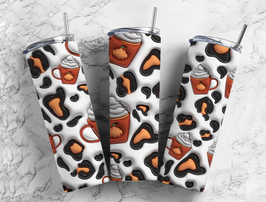 Pumpkin Cup 20oz Sublimation Tumbler Designs, 3D Inflated 9.2 x 8.3”  Tumbler Png, Digital Download