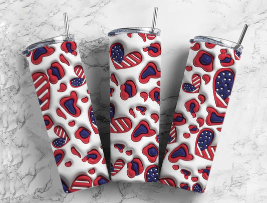 American Flag Heart 20oz Sublimation Tumbler Designs, 3D Inflated 9.2 x 8.3”  Tumbler Png, Digital Download