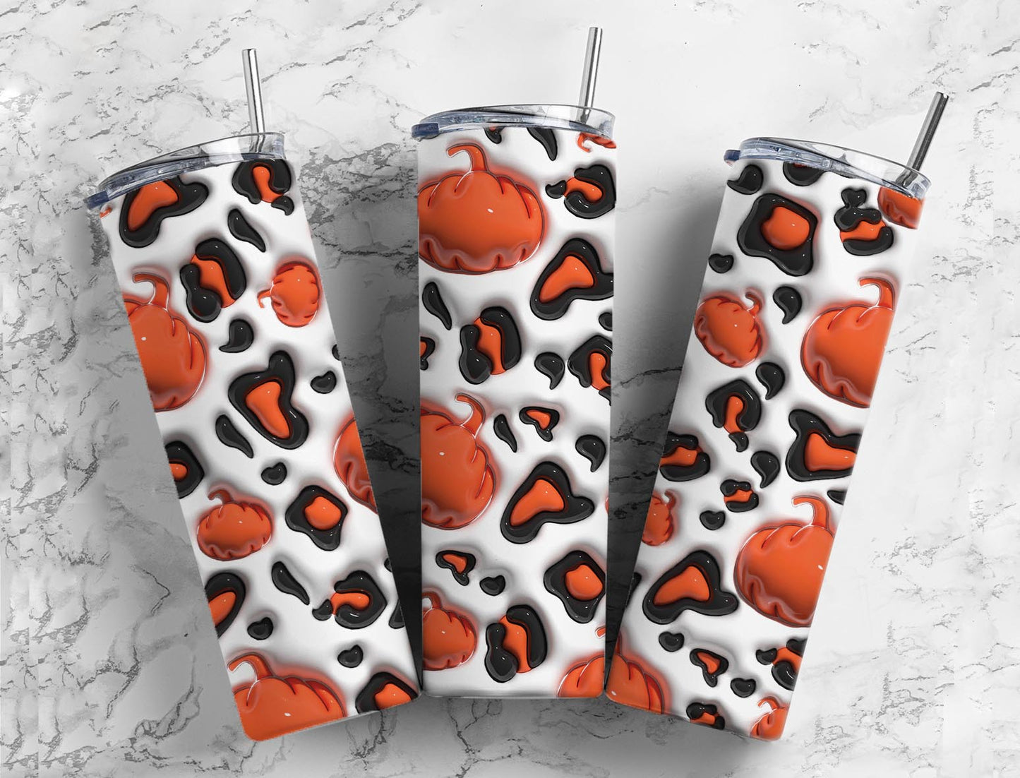 Pumpkin Leopard 20oz Sublimation Tumbler Designs, 3D Inflated 9.2 x 8.3”  Tumbler Png, Digital Download