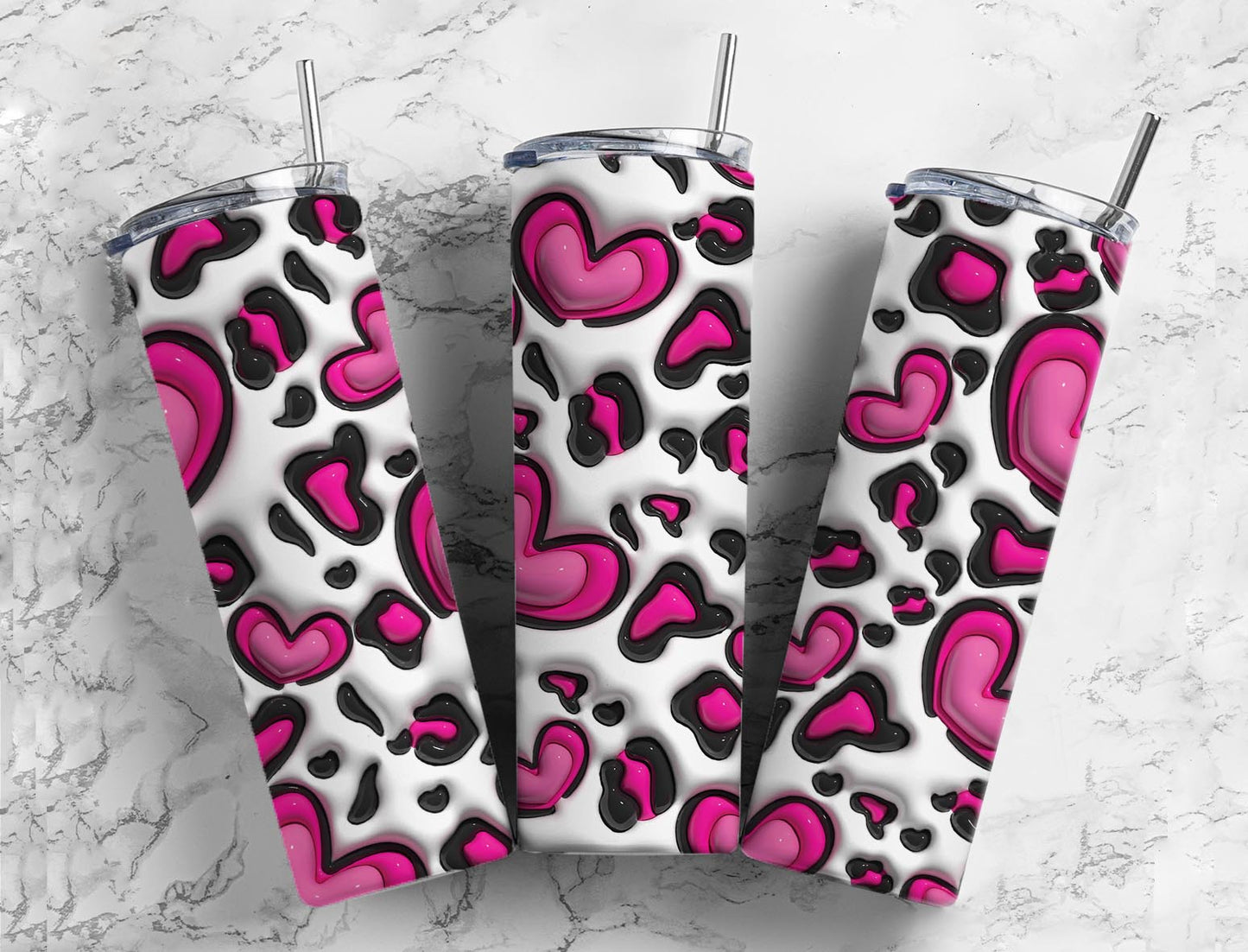 Pink Hearts 20oz Sublimation Tumbler Designs, 3D Inflated 9.2 x 8.3”  Tumbler Png, Digital Download