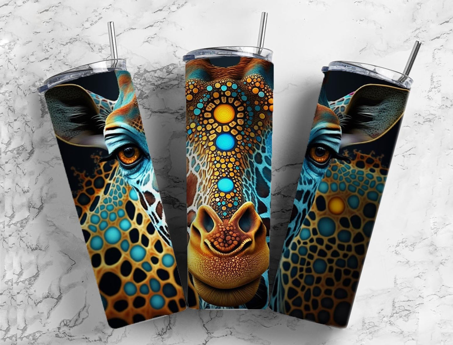 Spotted giraffe 20oz Sublimation Tumbler Designs, Glowing pattern 9.2 x 8.3” Straight Skinny Tumbler Wrap PNG