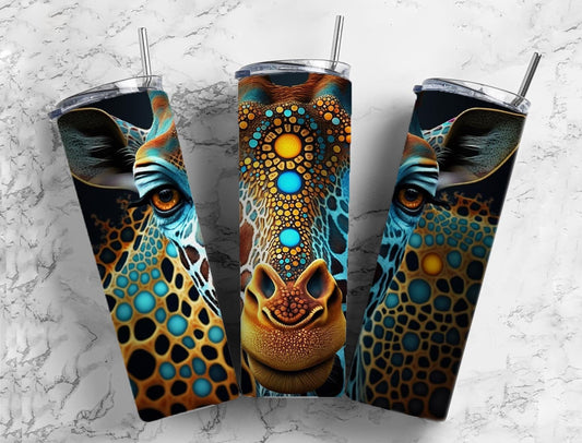 Spotted giraffe 20oz Sublimation Tumbler Designs, Glowing pattern 9.2 x 8.3” Straight Skinny Tumbler Wrap PNG