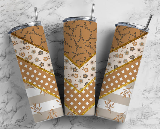 Aesthetic Boho 20oz Sublimation Tumbler Designs, Floral Stripe V Split 9.2 x 8.3” Straight Skinny Tumbler Wrap PNG 65