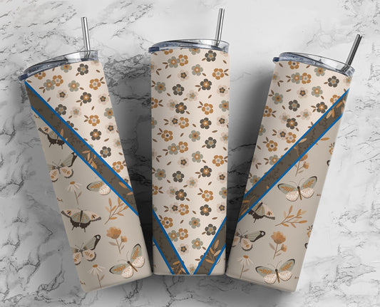 Boho Floral 20oz Sublimation Tumbler Designs, Neutral V Split 9.2 x 8.3” Straight Skinny Tumbler Wrap PNG 100, Aesthetic