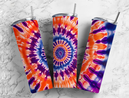 Tie dye spiral 20oz Sublimation Tumbler Designs, Orange and purple swirl 9.2 x 8.3” Straight Skinny Tumbler Wrap PNG