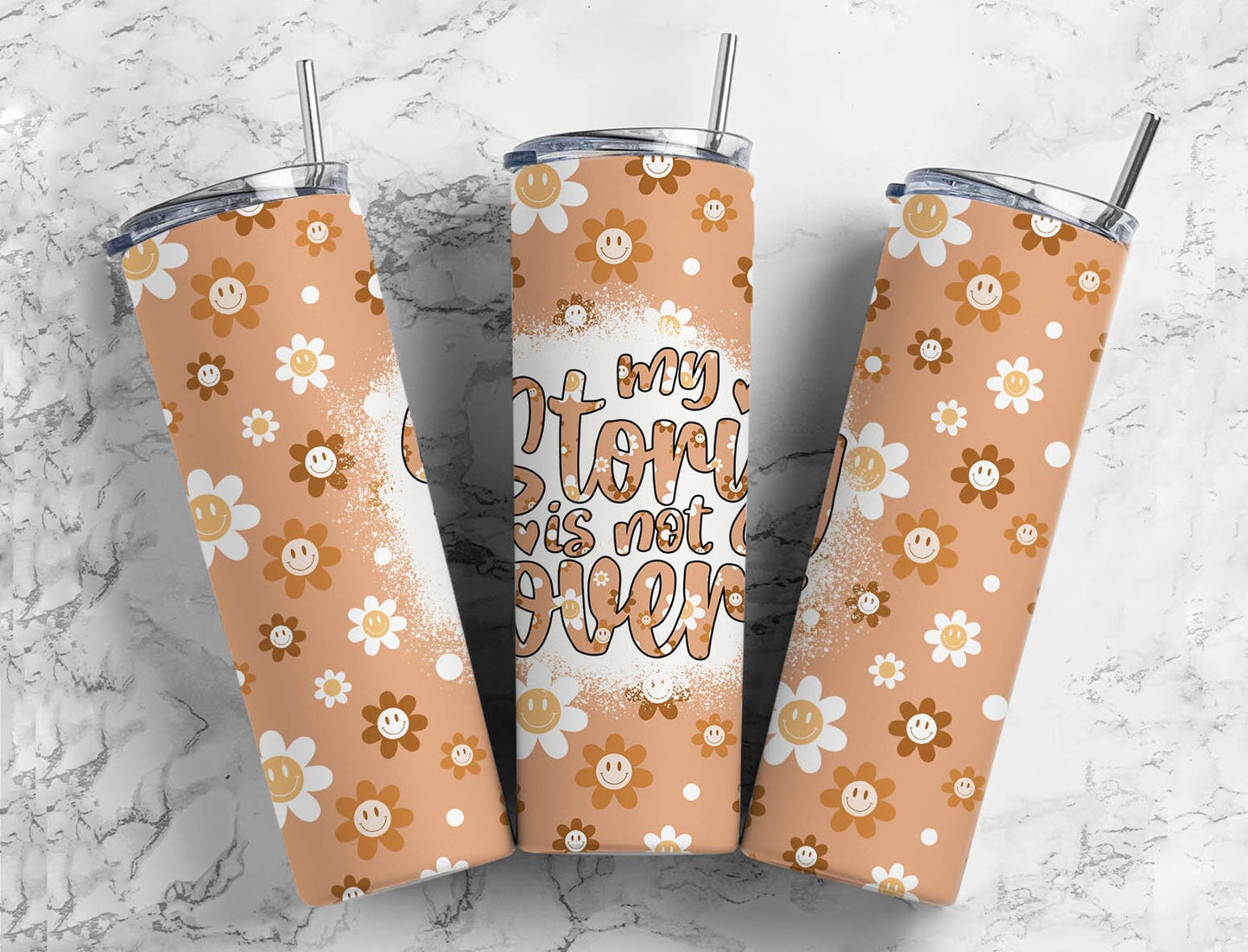 Boho Orange 20oz Sublimation Tumbler Designs, Flower My Story Is Not Over 9.2 x 8.3” Straight Skinny Tumbler PNG