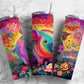 Rainbow pig 20oz Sublimation Tumbler Designs, Colorful floral 9.2 x 8.3” Straight Skinny Tumbler Wrap PNG