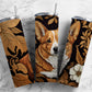 Tooled leather corgi 20oz Sublimation Tumbler Design, engraved leather 9.2 x 8.3” Straight Skinny Tumbler Wrap PNG