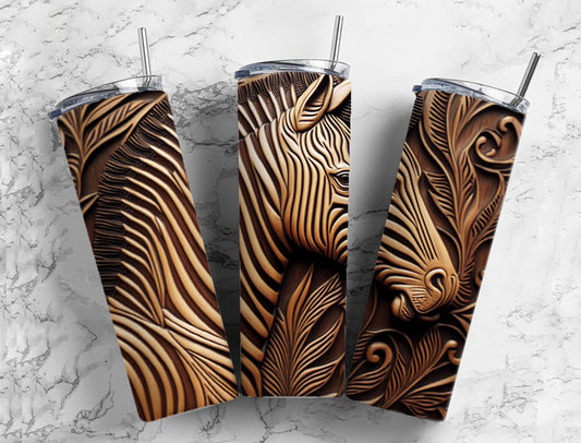 Tooled leather zebra 20oz Sublimation Tumbler Designs, Carved leather 9.2 x 8.3” Straight Skinny Tumbler Wrap PNG