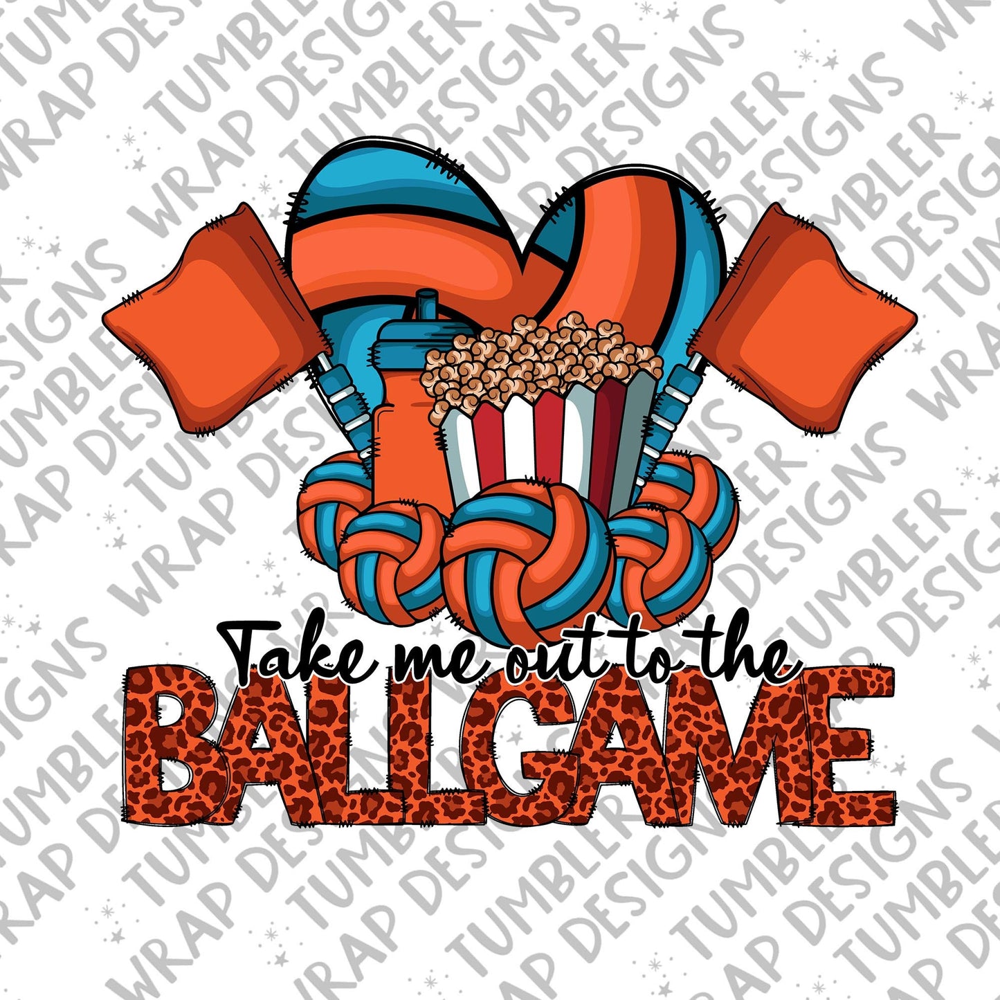 Take me out to the ballgame Sublimation PNG Design, Volleyball leopard print Digital Download PNG File, Commercial Use