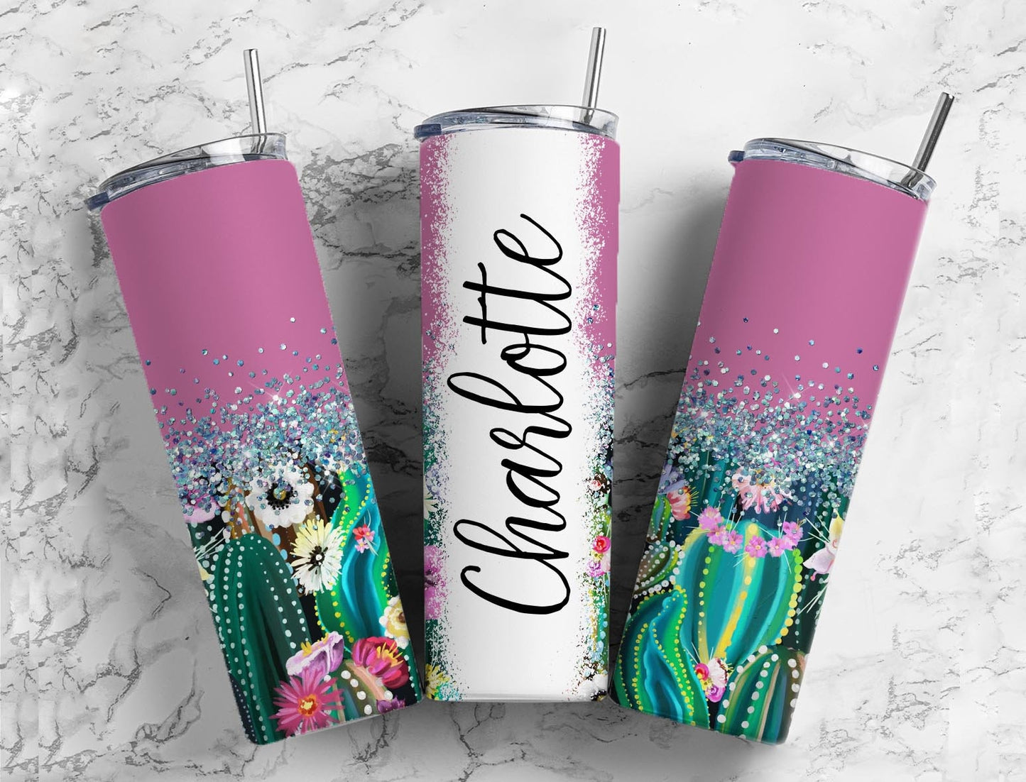 Cactus glitter 20oz Sublimation Tumbler Designs, Bleach name 9.2 x 8.3” Straight Skinny Tumbler Wrap PNG