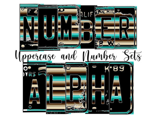 Serape Number Plate Alphabet Uppercase Numbers PNG, Traditional Mexican Alphabet PNG Digital Download