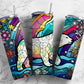 Polar bear floral 20oz Sublimation Tumbler Designs, Stained glass sky 9.2 x 8.3” Straight Skinny Tumbler Wrap PNG