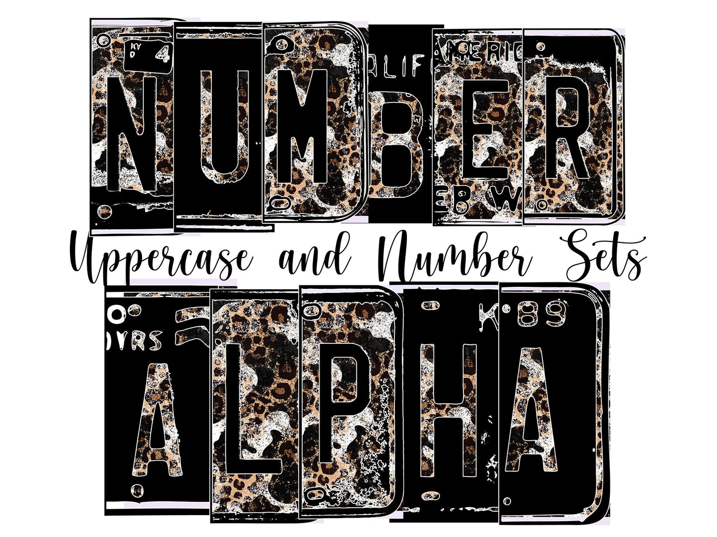 Leopard Print Number Plate Alphabet Uppercase Numbers PNG, Cow Print Alphabet PNG Digital Download