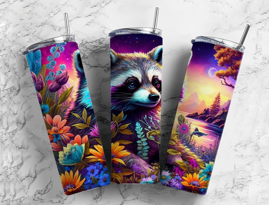 Racoon Floral 20oz Sublimation Tumbler Designs, Galaxy Planet 9.2 x 8.3” Straight Skinny Tumbler, Tumbler Wrap PNG