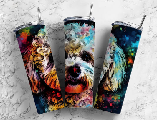 Poodle 20oz Sublimation Tumbler Designs, rainbow dog 9.2 x 8.3” Straight Skinny Tumbler Wrap PNG