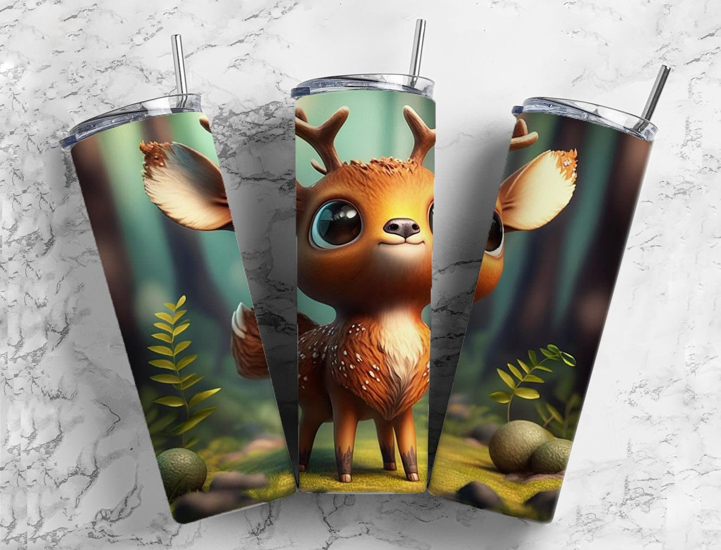 Cartoon deer 20oz Sublimation Tumbler Designs, Cute forest 9.2 x 8.3” Straight Skinny Tumbler Wrap PNG