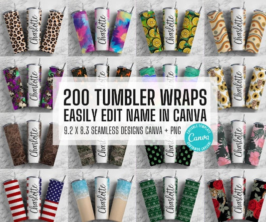 Glitter Mega Bundle 200 Editable Canva Tumbler Templates, Add Your Own Name, Canva Template, 9.2x8.3 Seamless Tumbler Wrap Designs (2023-04-18 21.45.30)