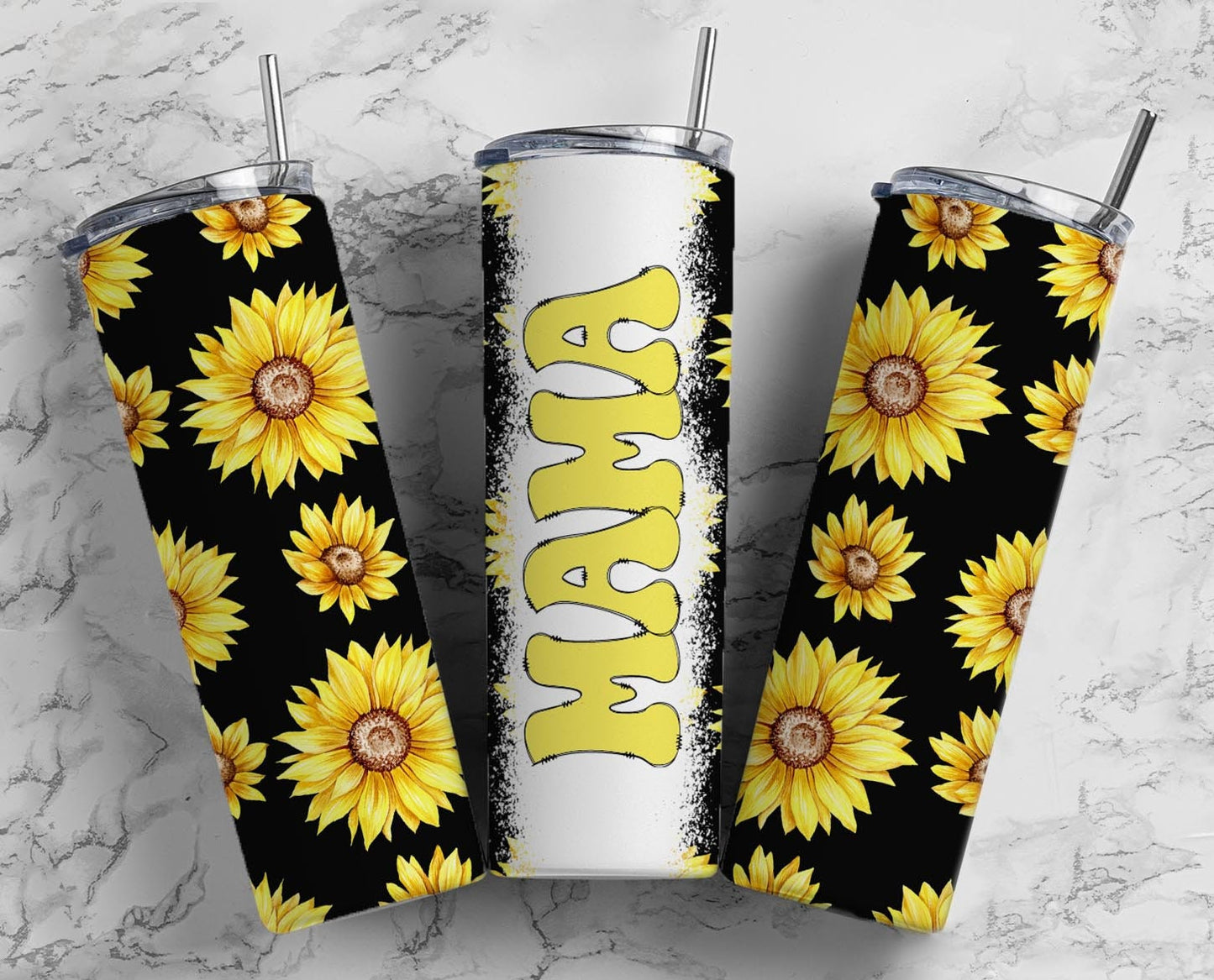 Black Sunflower 20oz Sublimation Tumbler Designs, Retro Mama 9.2 x 8.3” Straight Skinny Tumbler Wrap PNG, Mom Tumbler