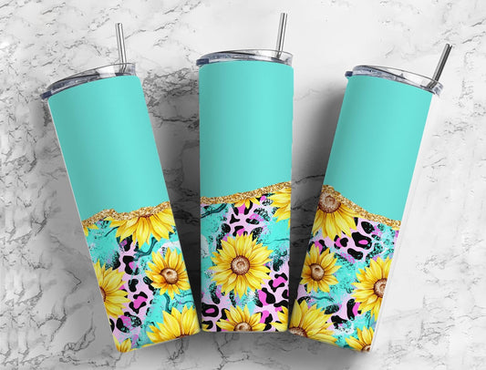 Turquoise Sunflower 20oz Sublimation Tumbler Designs, Teal Leopard Print 9.2 x 8.3” Straight Skinny Tumbler Wrap, Leather Western PNG (2023-04-18 23.23.38)