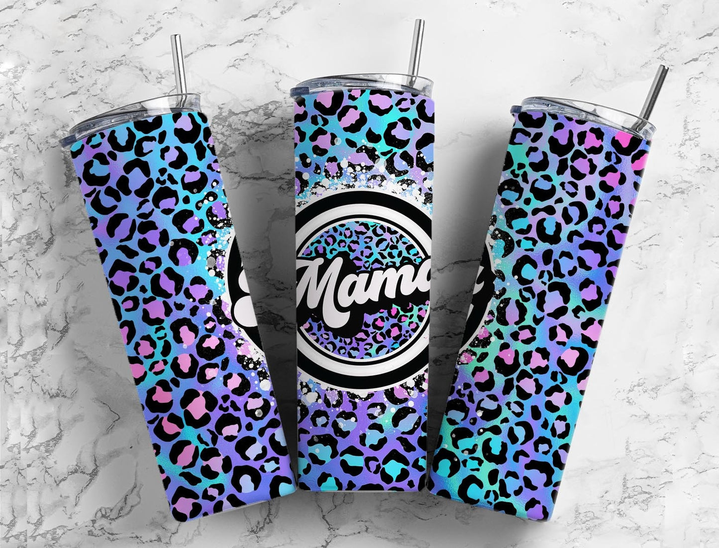 Purple leopard Print 20oz Sublimation Tumbler Designs, Mama Retro 9.2 x 8.3” Straight Skinny Tumbler Wrap PNG, Sublimation Design PNG