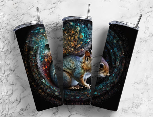 Squirrel 20oz Sublimation Tumbler Designs, Woodland patterned 9.2 x 8.3” Straight Skinny Tumbler Wrap PNG