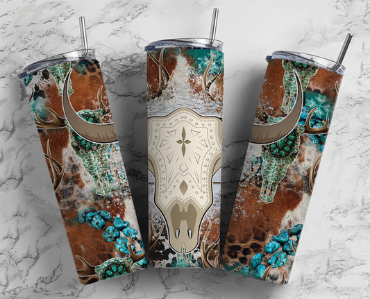 Bull Skull Gem 20oz Sublimation Tumbler Designs, Country Western 9.2 x 8.3” Straight Skinny Tumbler Wrap PNG (2023-04-18 20.54.24)