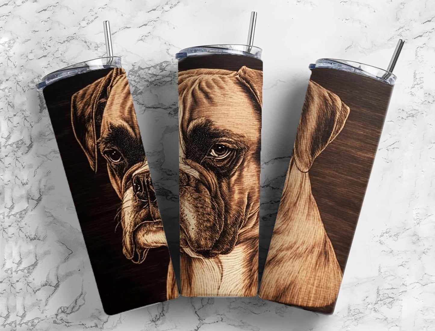 Boxer Dog 20oz Sublimation Tumbler Designs, 9.2 x 8.3” Straight Skinny Tumbler, Engraved Wood Tumbler Wrap PNG