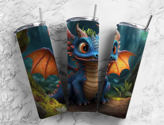 Baby dragon 20oz Sublimation Tumbler Designs, Cartoon fantasy 9.2 x 8.3” Straight Skinny Tumbler Wrap PNG