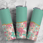 Retro Pink Mint White Flower 20oz Sublimation Tumbler Designs, AestheticFloral 9.2 x 8.3” Straight Skinny Tumbler Wrap PNG, Gold Agate 65