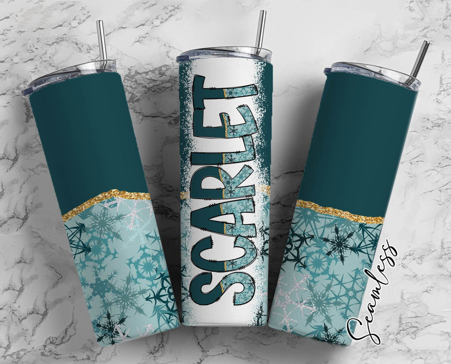 Winter Snowflake Tumbler Wrap with Matching Doodle Letter Alphabet PNG, Aesthetic Add your Own name 20oz Tumbler, Alpha Set PNG 99