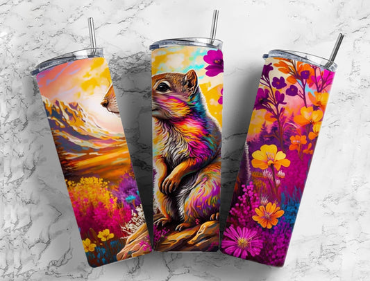 Prairie Dog 20oz Sublimation Tumbler Designs, Floral Sunset 9.2 x 8.3” Straight Skinny Tumbler, Tumbler Wrap PNG