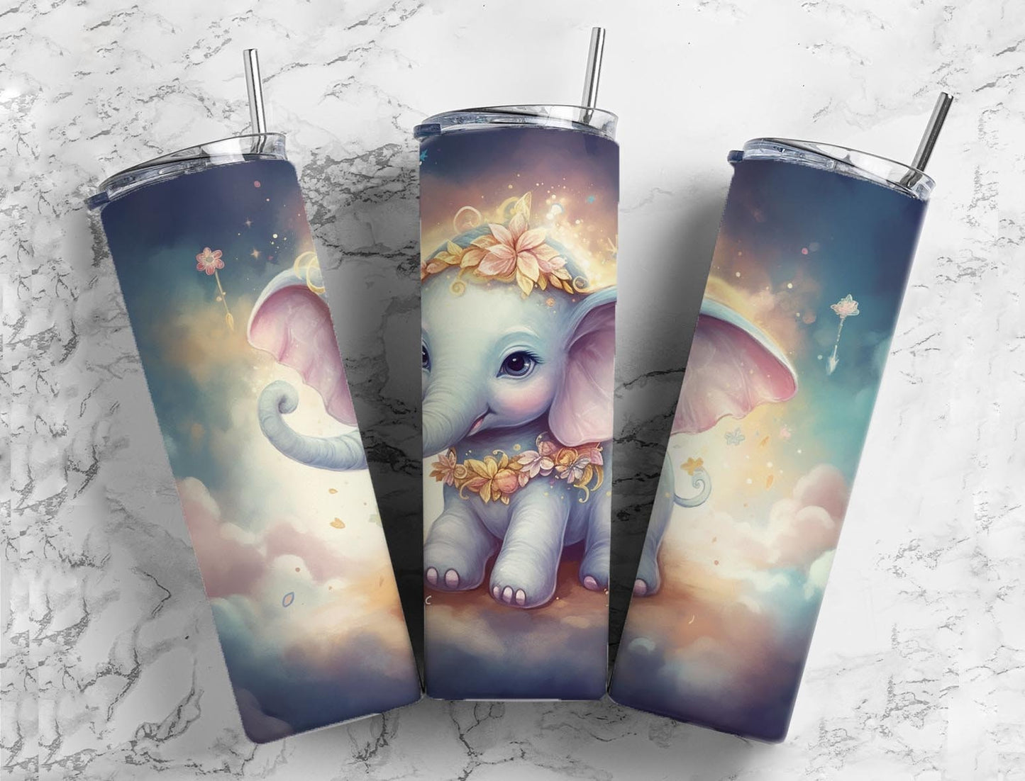 cartoon elephant 20oz Sublimation Tumbler Designs, baby elephant 9.2 x 8.3” Straight Skinny Tumbler Wrap PNG