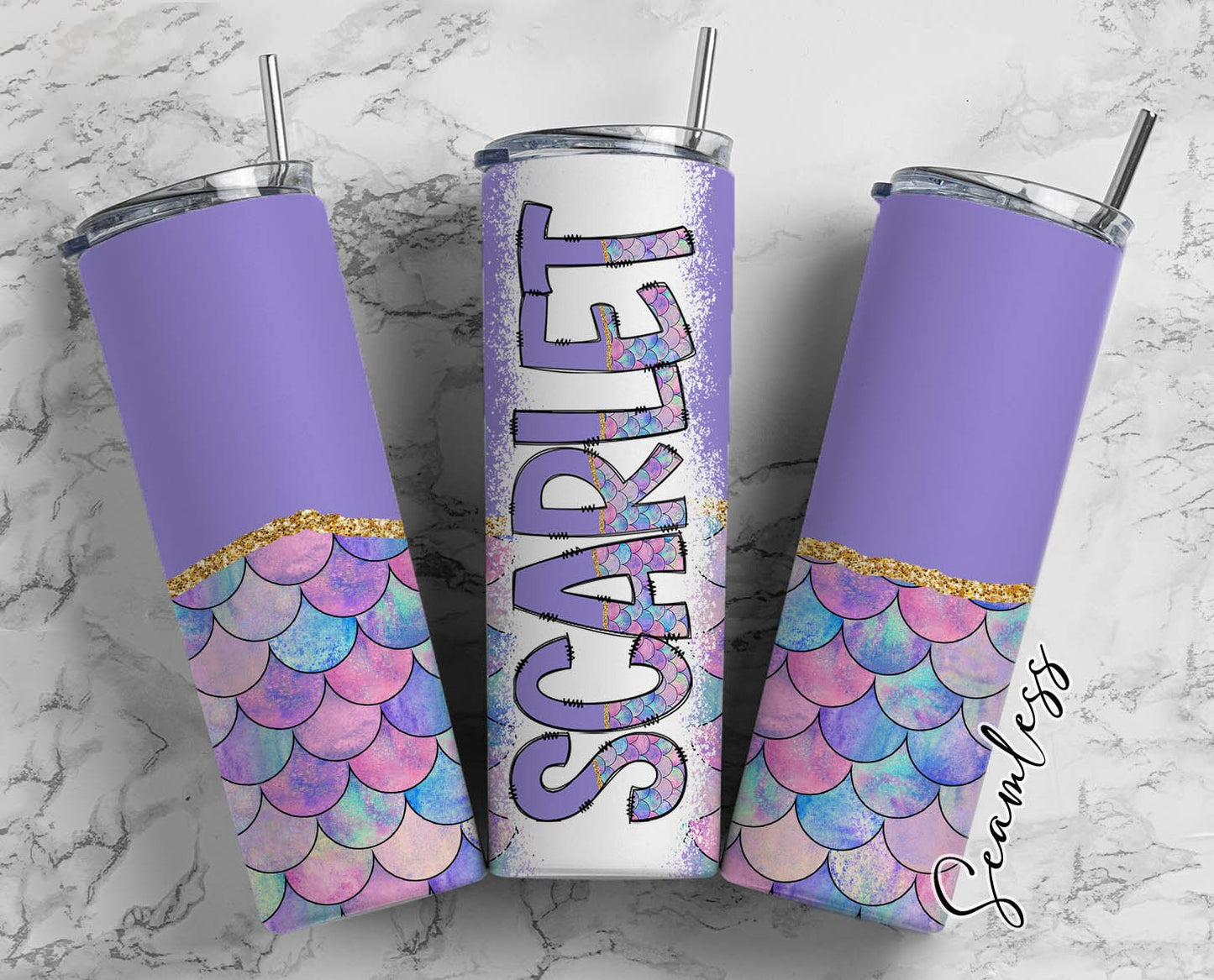 Purple Mermaid Tumbler Wrap with Matching Doodle Letter Alphabet PNG, Aesthetic Add your Own name 20oz Tumbler, Alpha Set PNG 198