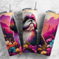 Colorful shih tzu 20oz Sublimation Tumbler Designs, floral landscape 9.2 x 8.3” Straight Skinny Tumbler Wrap PNG