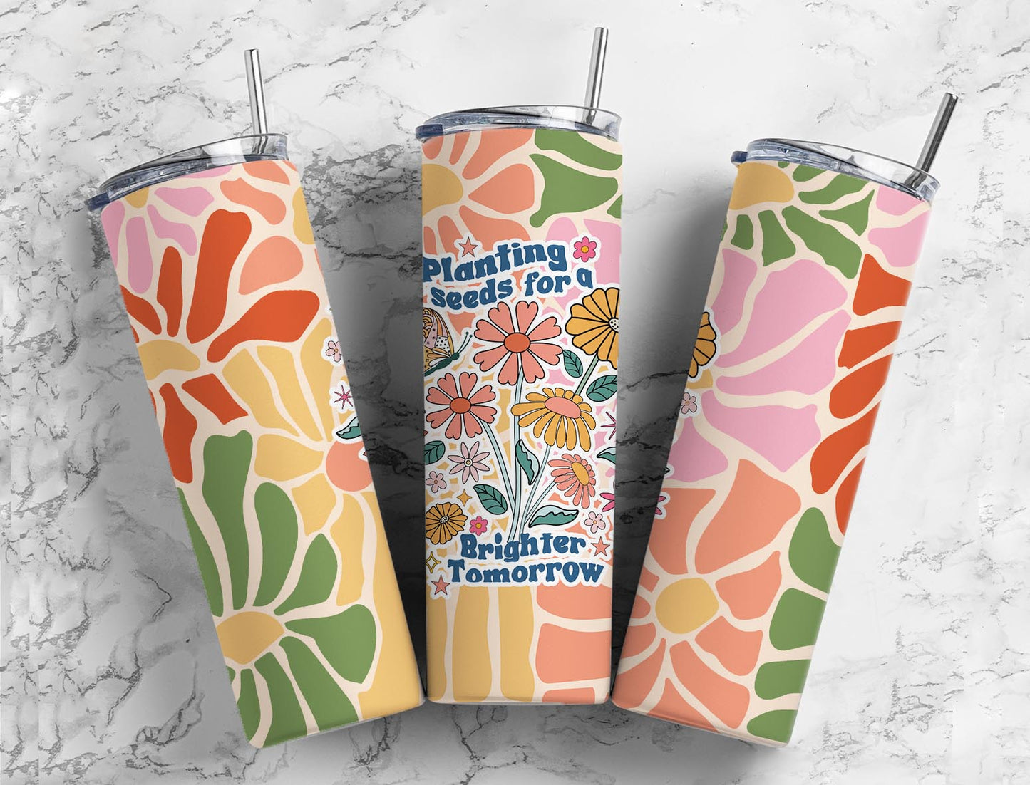 Planting seeds for a brighter tomorrow boho 20oz Sublimation Tumbler Designs, 9.2 x 8.3” Straight Skinny Tumbler Wrap PNG