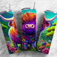 Cartoon highland cow 20oz Sublimation Tumbler Designs, Floral rainbow 9.2 x 8.3” Straight Skinny Tumbler Wrap PNG