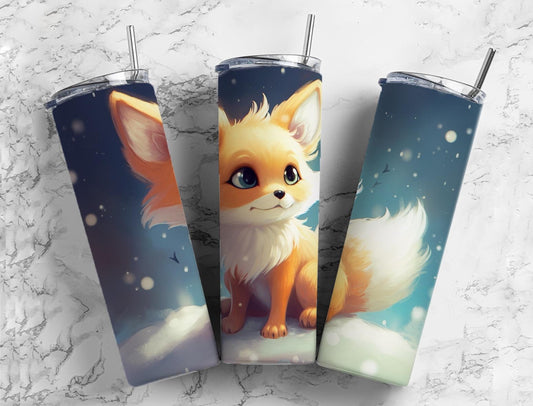 Baby fox 20oz Sublimation Tumbler Designs, night sky 9.2 x 8.3” Straight Skinny Tumbler Wrap PNG