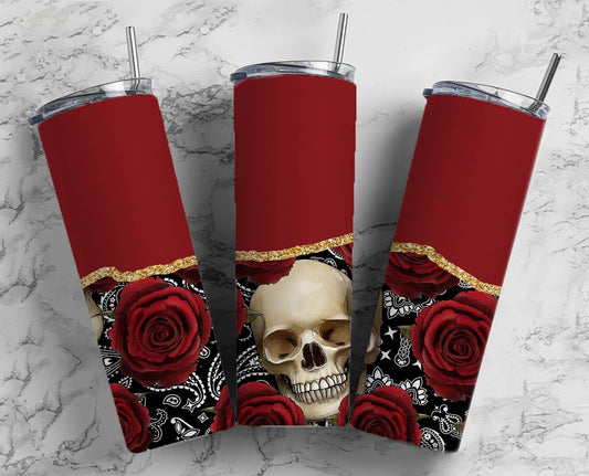 Skull Rose 20oz Sublimation Tumbler Designs, Gothic Red 9.2 x 8.3” Straight Skinny Tumbler Wrap 19