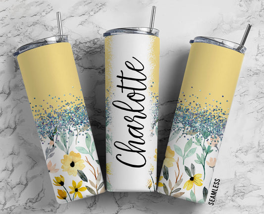 Wallpaper Yellow Flowers 20oz Sublimation Tumbler Designs, Floral 9.2 x 8.3” Straight Skinny Tumbler Wrap PNG 117