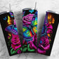 Roses and butterfly 20oz Sublimation Tumbler Designs, rainbow neon 9.2 x 8.3” Straight Skinny Tumbler Wrap PNG